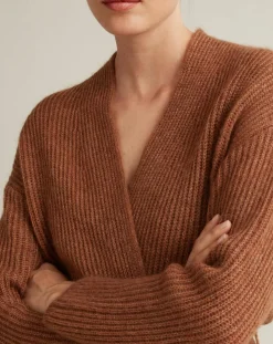 Femme Cyrillus Gilet long en Laine & Mohair mélangés marron clair chiné