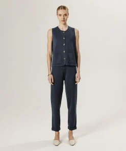 Femme Rodier Gilet Maëva 100% laine sans manches milano bleu denim