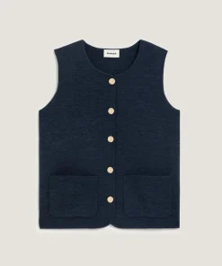 Femme Rodier Gilet Maëva 100% laine sans manches milano bleu denim