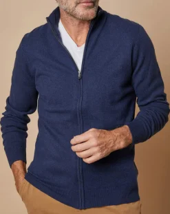 Clearance Oscar et Louise Gilet zippé 100% Cachemire John bleu marine