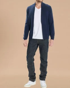 Clearance Oscar et Louise Gilet zippé 100% Cachemire John bleu marine