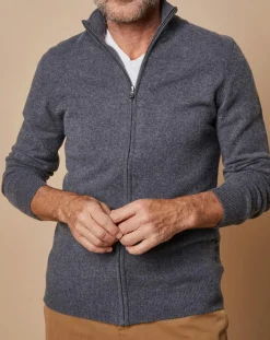 Clearance Oscar et Louise Gilet zippé 100% Cachemire John gris foncé