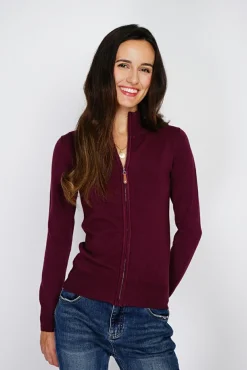 Femme C&Jo Gilet zippé en Cachemire mélangé bordeaux