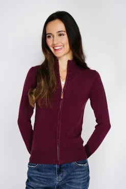 Femme C&Jo Gilet zippé en Cachemire mélangé bordeaux