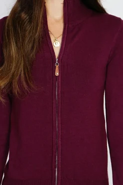 Femme C&Jo Gilet zippé en Cachemire mélangé bordeaux