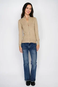 Femme C&Jo Gilet zippé en Cachemire mélangé camel