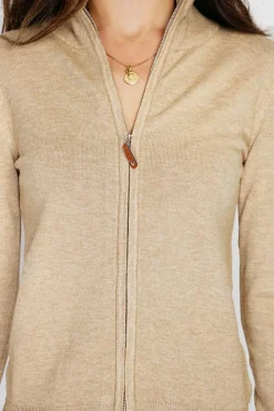 Femme C&Jo Gilet zippé en Cachemire mélangé camel
