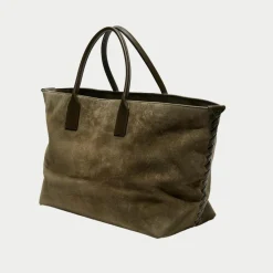 New Bottega Veneta Grand cabas en Velours de Cuir kaki - 33x45x20 cm