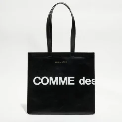 New Comme des Garçons Grand sac fourre-tout en Cuir avec logo noir - 33x36x0.5 cm