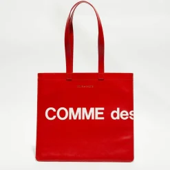 Femme Comme des Garçons Grand sac fourre-tout en Cuir avec logo rouge - 33x36x0.5 cm