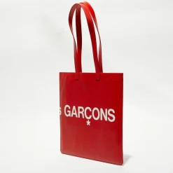 Femme Comme des Garçons Grand sac fourre-tout en Cuir avec logo rouge - 33x36x0.5 cm