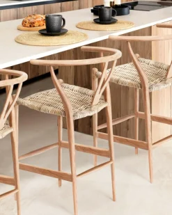 Uniqka Hirosi - Chaise de bar en teck massif et rotin