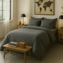 New Baton Rouge Housse de Couette 100% Percale de Coton - Finition Bouteille 40cm gris magnet