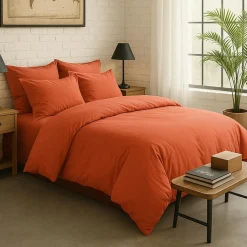 Outlet Baton Rouge Housse de Couette 100% Percale de Coton - Finition Bouteille 40cm terre de sienne