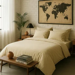 New Baton Rouge Housse de couette en percale de coton lavé ecru naturel