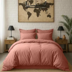 Baton Rouge Housse de couette en percale de coton lavé rose poudré