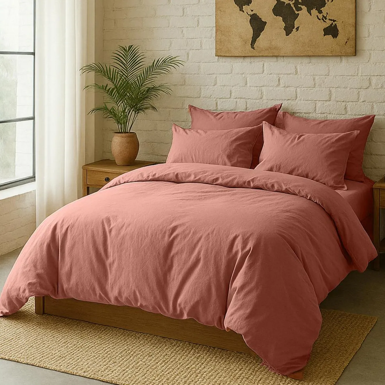 Baton Rouge Housse de couette en percale de coton lavé rose poudré