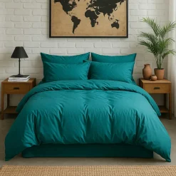 New Baton Rouge Housse de couette en percale de coton lavé bleu canard