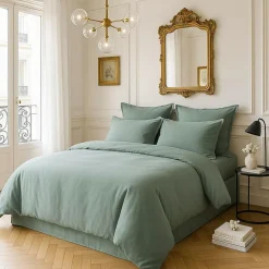 Sale Baton Rouge Housse de couette satin de coton lavé verte