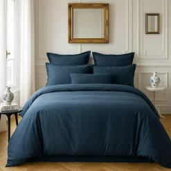 Baton Rouge Housse de couette satin de coton lavé bleue