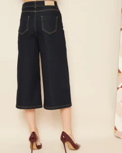 Femme Hotel Particulier Jean 3/4 évasée bleu foncé