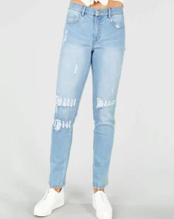 Femme Derhy Jean Dejeuner décousu délavé bleu pétrole