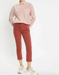 Femme Galeries Lafayette Jean délavé en Toile de coton 7/8 marron