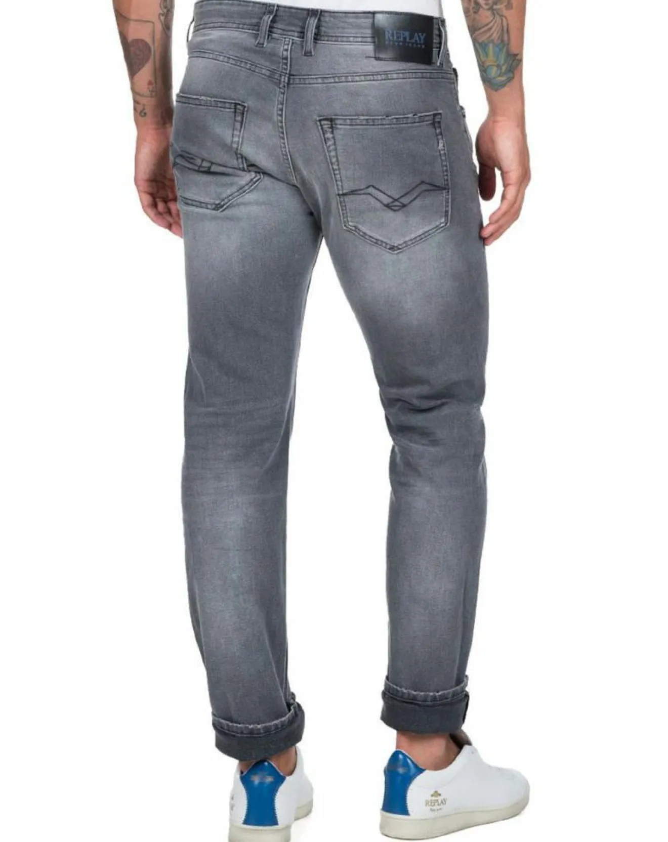 Replay Jean droit en Coton Bio 573 Grover gris moyen