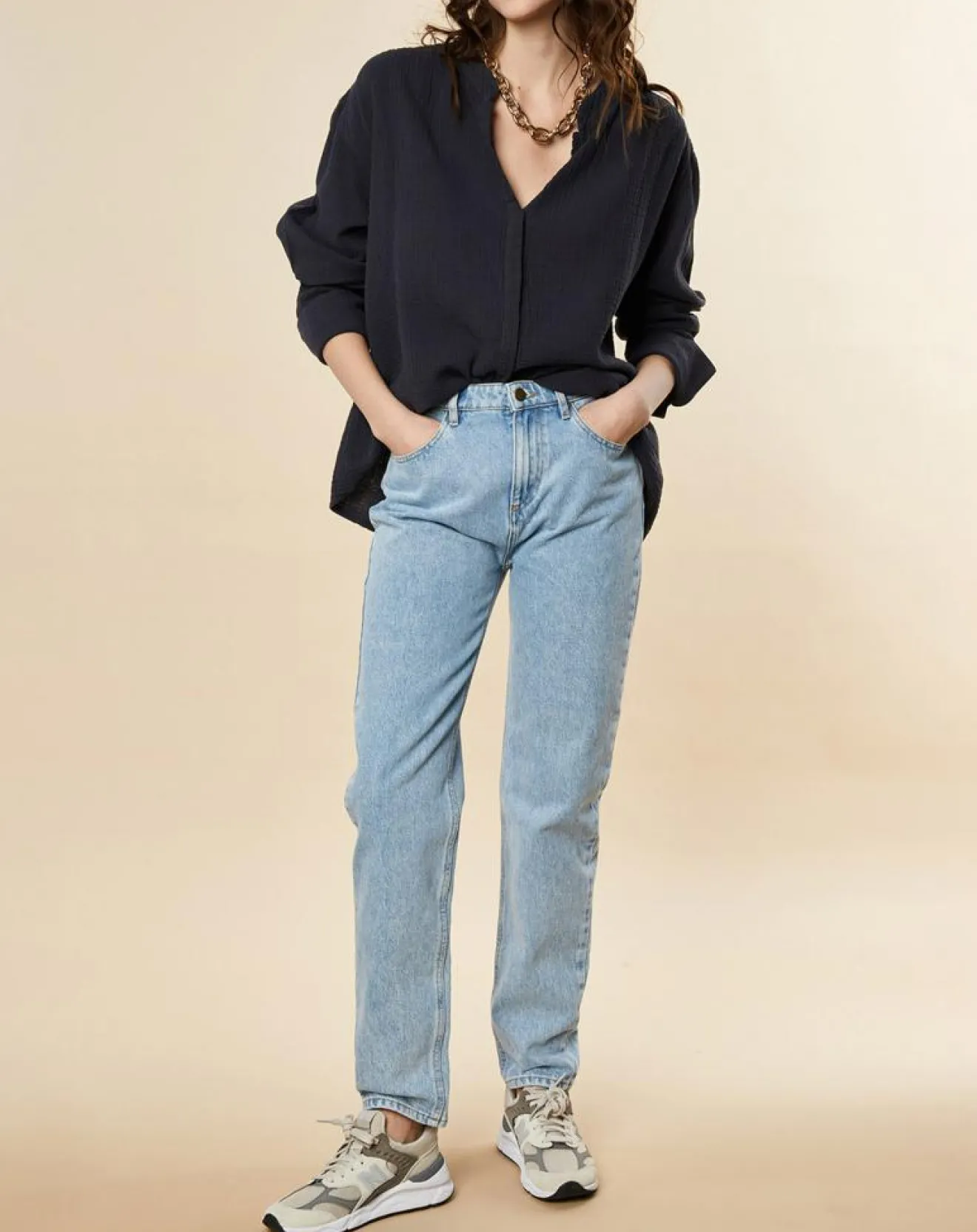 Femme Chloé Stora Jean droit en Toile de coton Remi bleu