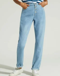 Femme Galeries Lafayette Jean en Coton Bio Capri boutons bleu clair