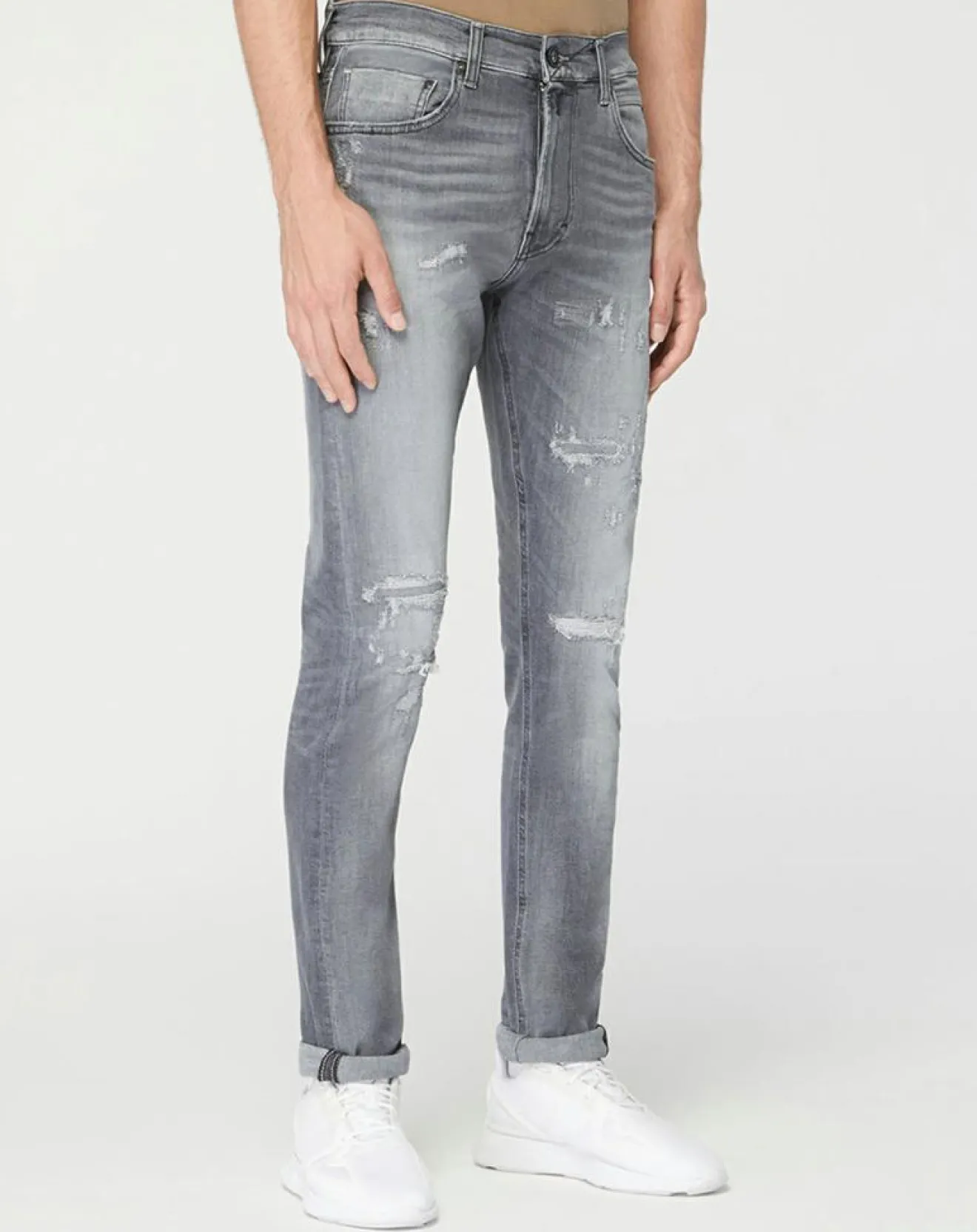 Homme Replay Jean en Coton Bio Aged Eco gris moyen