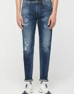 Homme Replay Jean Broken Edge bleu moyen