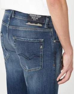 Homme Replay Jean Broken Edge bleu moyen