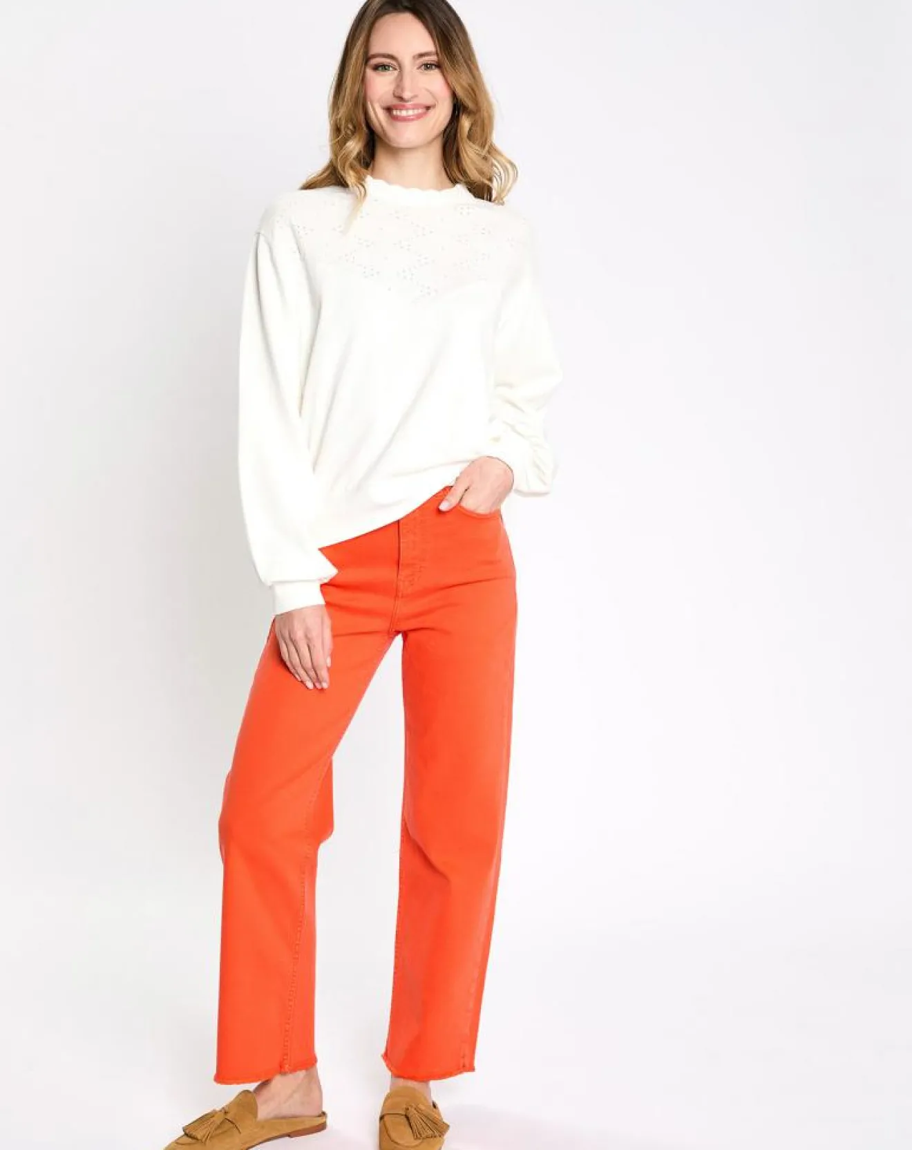Femme Esprit Jean 80's bord franc orange vif