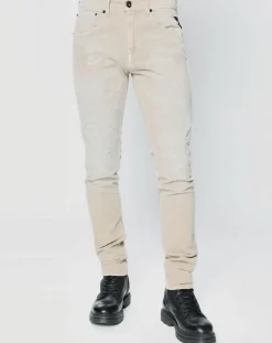 Sale Replay Jean Skinny en Velours côtelé Broken Eged beige