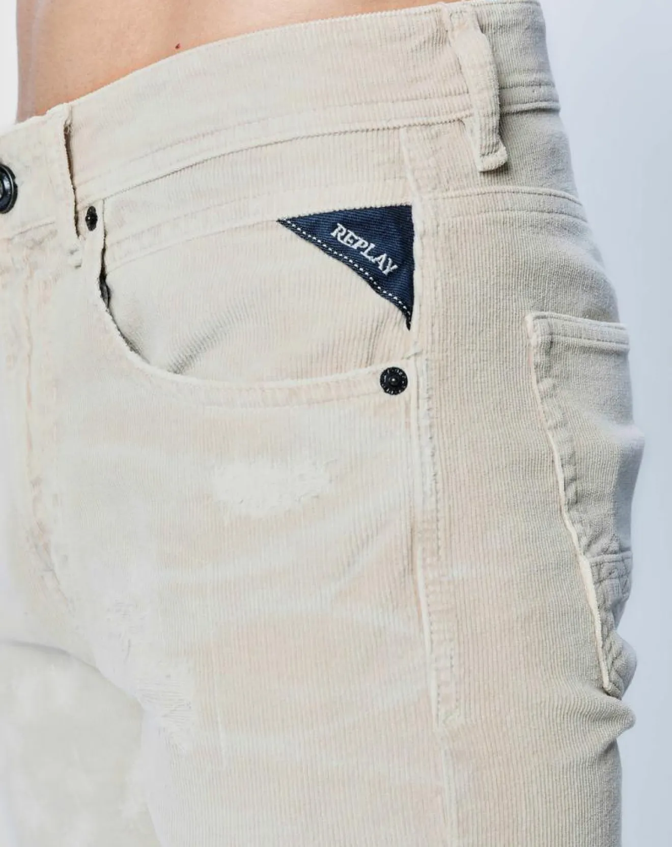 Sale Replay Jean Skinny en Velours côtelé Broken Eged beige