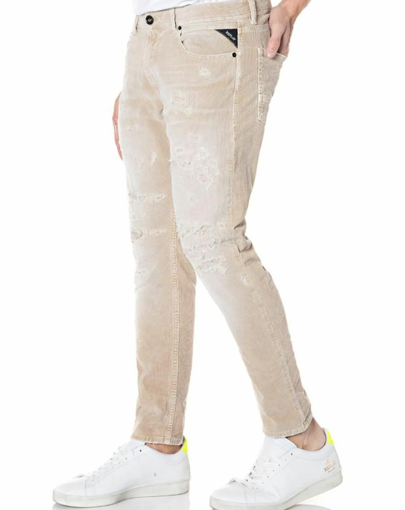 Sale Replay Jean Skinny en Velours côtelé Broken Eged beige