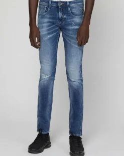 Homme Replay Jean Slim Aged 10 Yo Destroy bleu