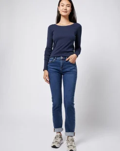 New Esprit Jean stretch Slim en coton biologique mélangé bleu moyen