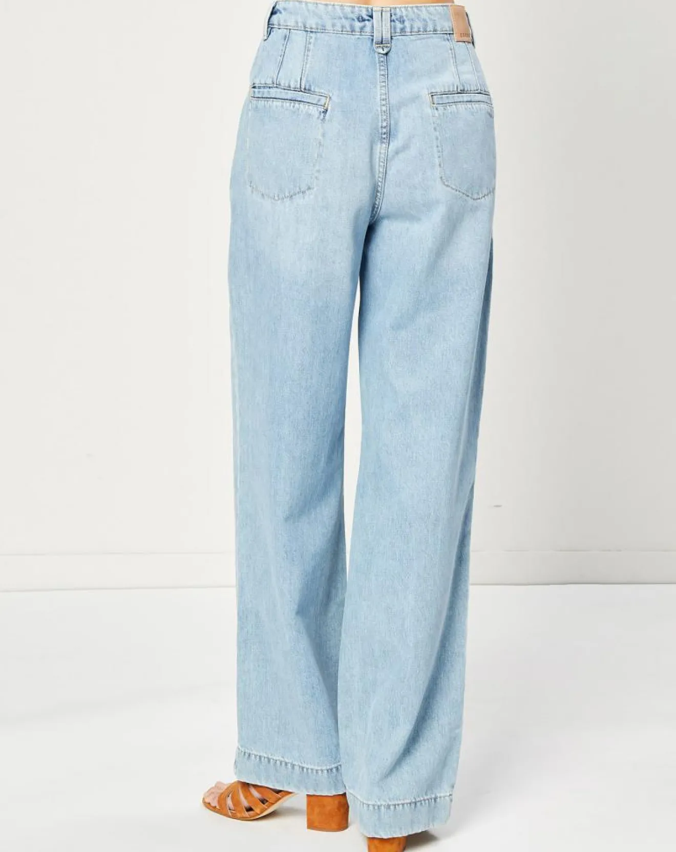 Femme Esprit Jean Wide en Coton & Lin mélangés à taille haute bleu clair