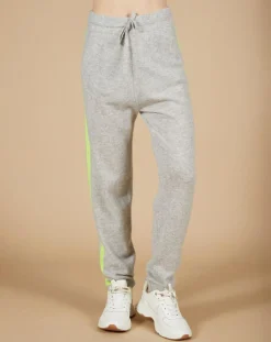 Femme Cashmere Tribu Jogging 100% Cachemire Coralie gris chiné clair/jaune fluo