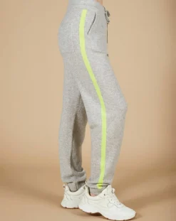Femme Cashmere Tribu Jogging 100% Cachemire Coralie gris chiné clair/jaune fluo