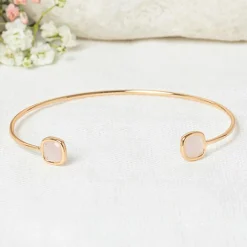 Femme Moonstone Jonc Rosy Quartz en laiton doré
