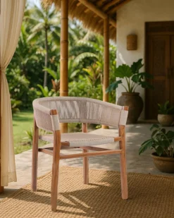 Uniqka Kanoa - Chaise en teck massif et corde beige