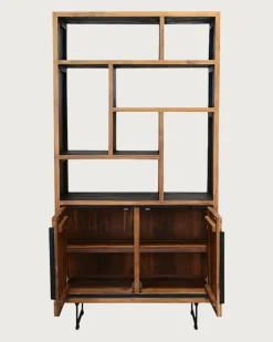 Uniqka Kappa - Petite bibliothèque industrielle en teck maffis recyclé avec motif chevron 100 cm