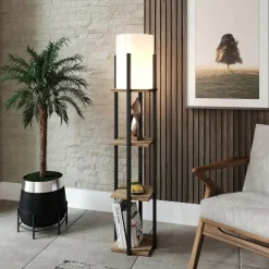 Opviq Lampadaire Nora naturel/noir - 21x21x135 cm
