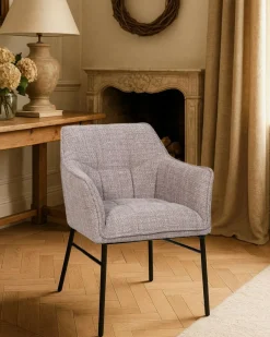 Uniqka Lot de 4 Chaise en tissu Taupe et pieds métal