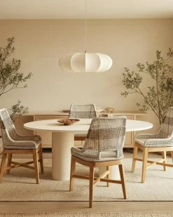 Uniqka Lot de 2 Chaise Kos dossier haut en teck massif et corde naturelle beige