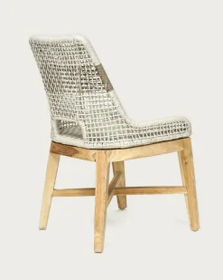 Uniqka Lot de 2 Chaise Kos dossier haut en teck massif et corde naturelle beige