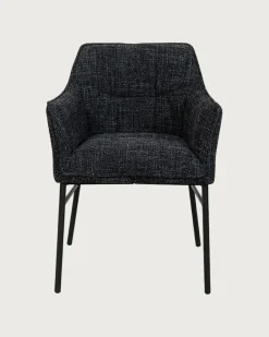 Uniqka Lot de 4 Chaises chacha en tissu Noir et pieds métal